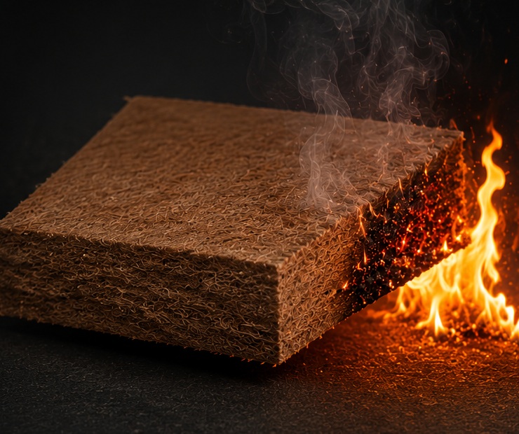 Holzfaserdämmplatte unter direkter Flammeneinwirkung